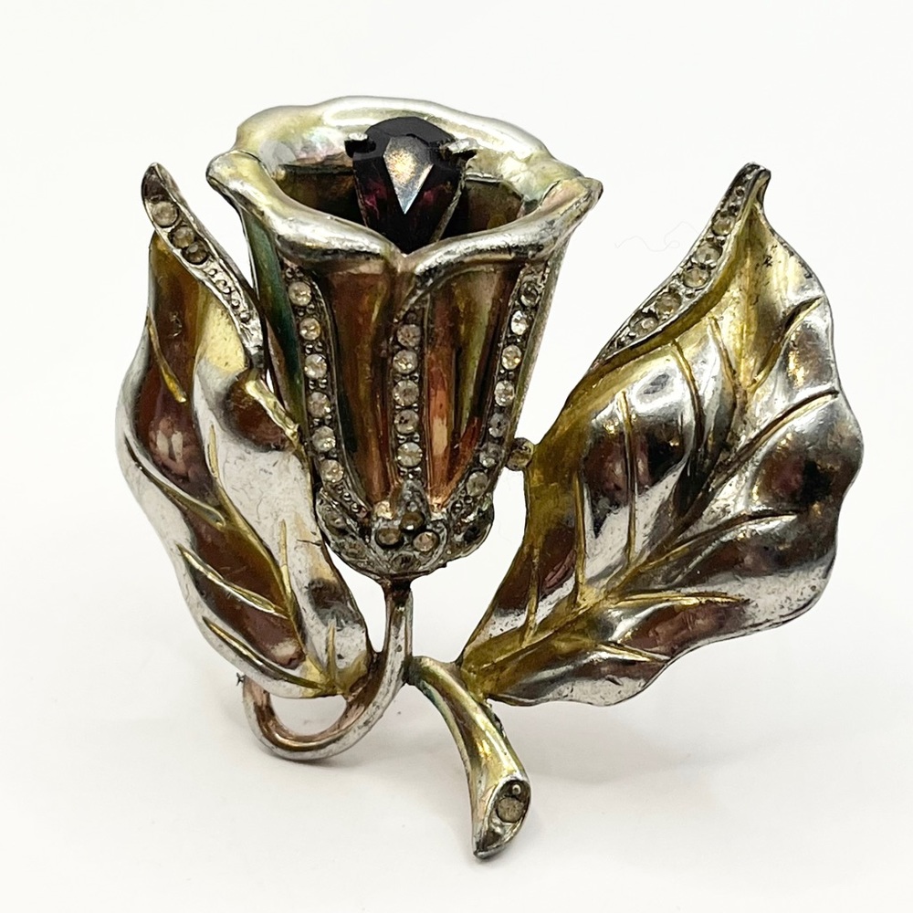Art Deco Rhinestone Flower Brooch Pin